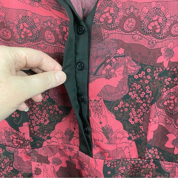 ModCloth Red&Black Retro Goddess Romance Long Sleeve Dress Sz.8 - Picture 6 of 16